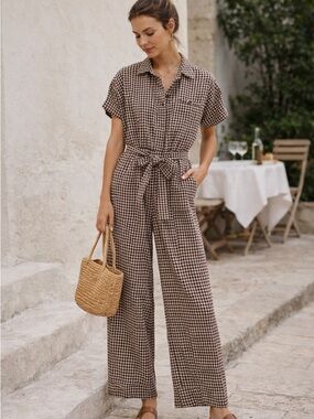 FRNCH PARIS - NWT Checkered Print button up jumpsuit size small